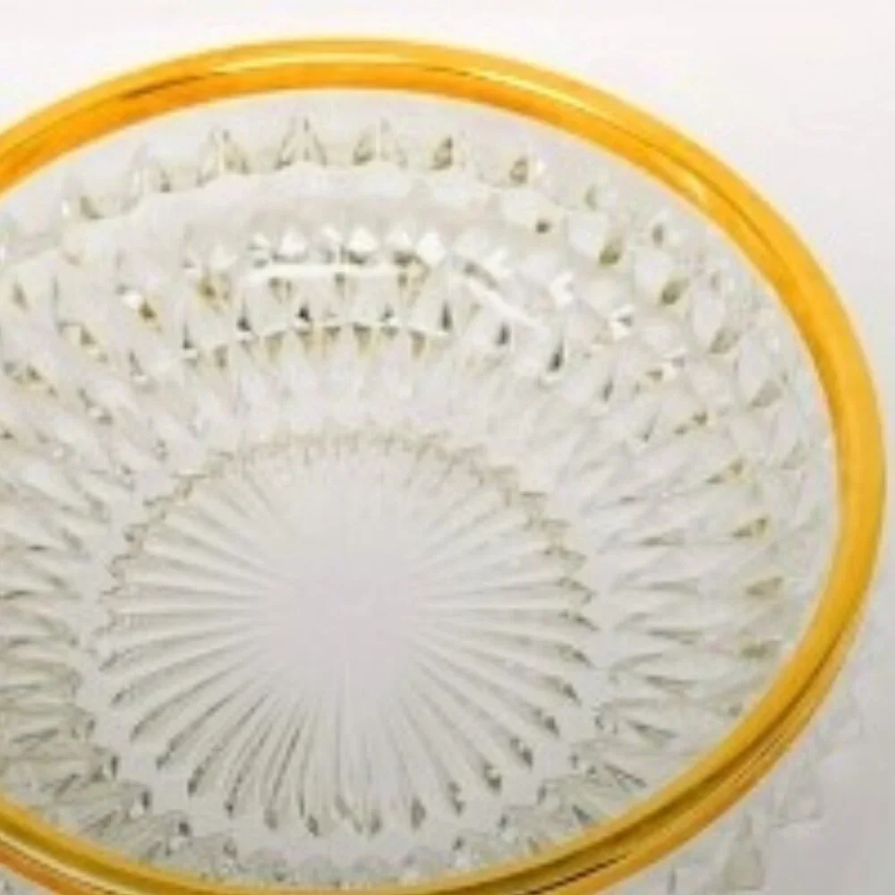 German Lead Crystal Bowl - 24K Gilded Rim, 7-inch diameter Starburst Motif 1950s